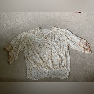 Love Stitch, v-neck, gold and cream elegant blouse, small